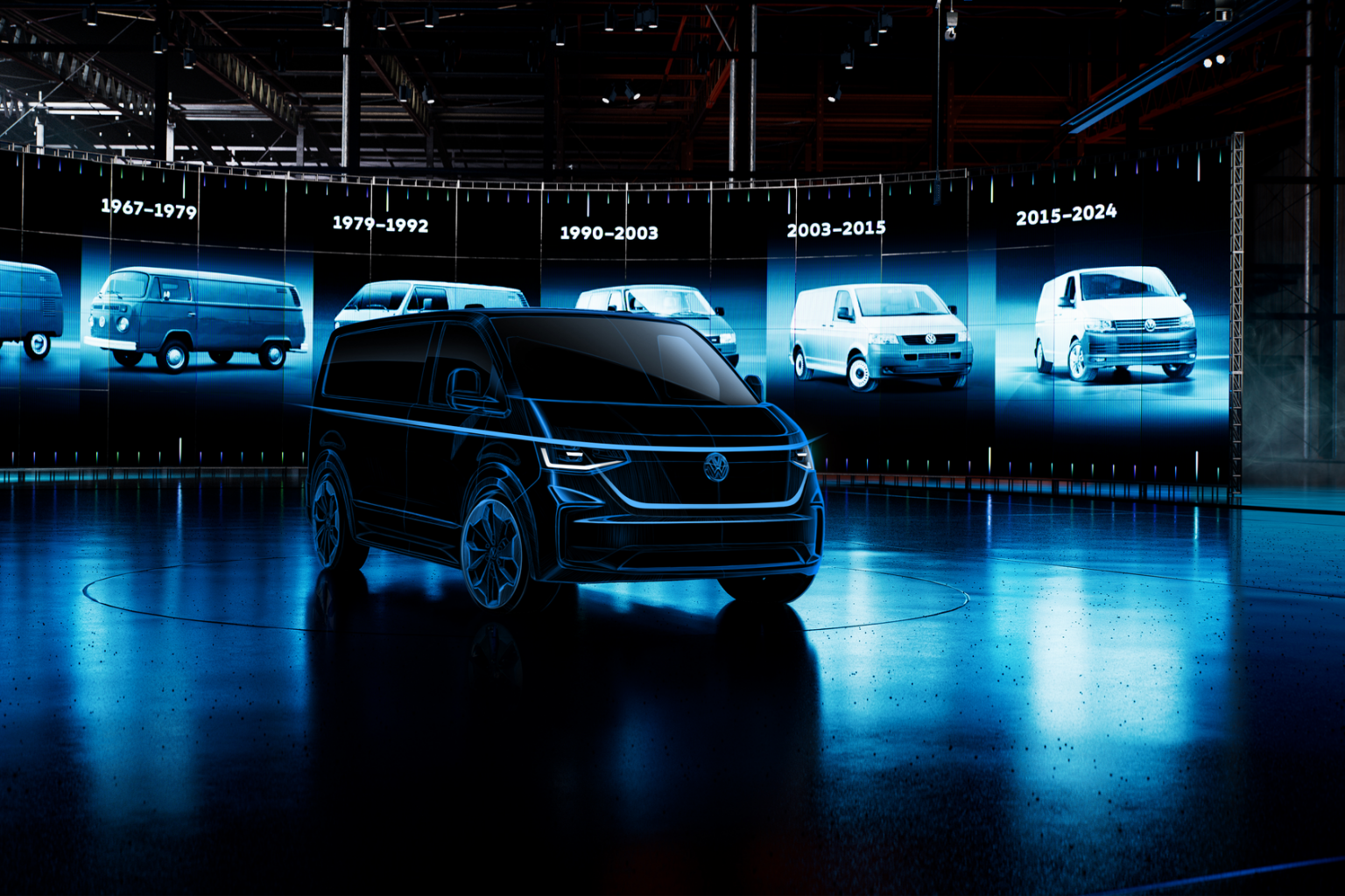 Поколения на Volkswagen Transporter 1950–2024 Еволюция на моделите Volkswagen Transporter от 1950 до 2024 година, представена със снимки на различните поколения
