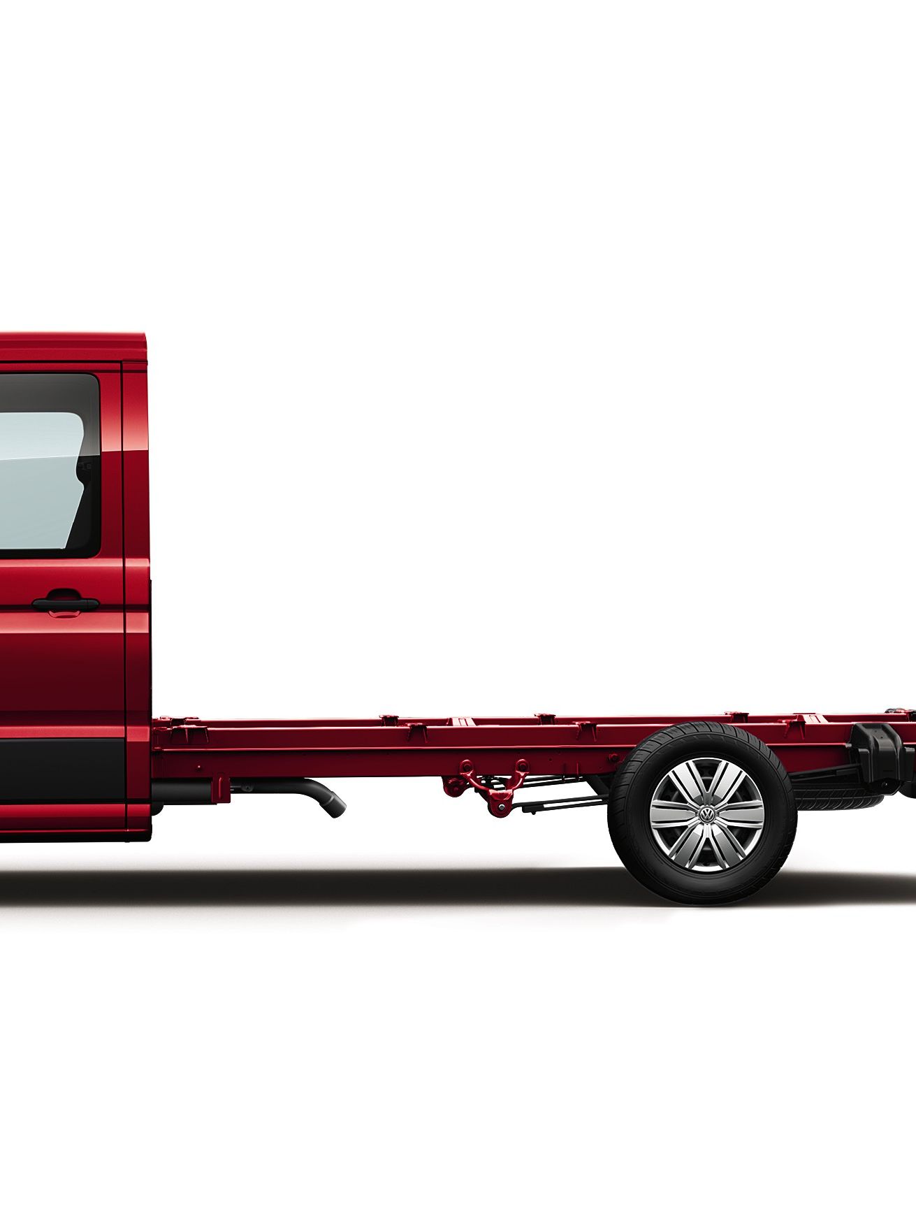 Volkswagen Crafter двойна кабина с шаси в червен цвят – страничен изглед