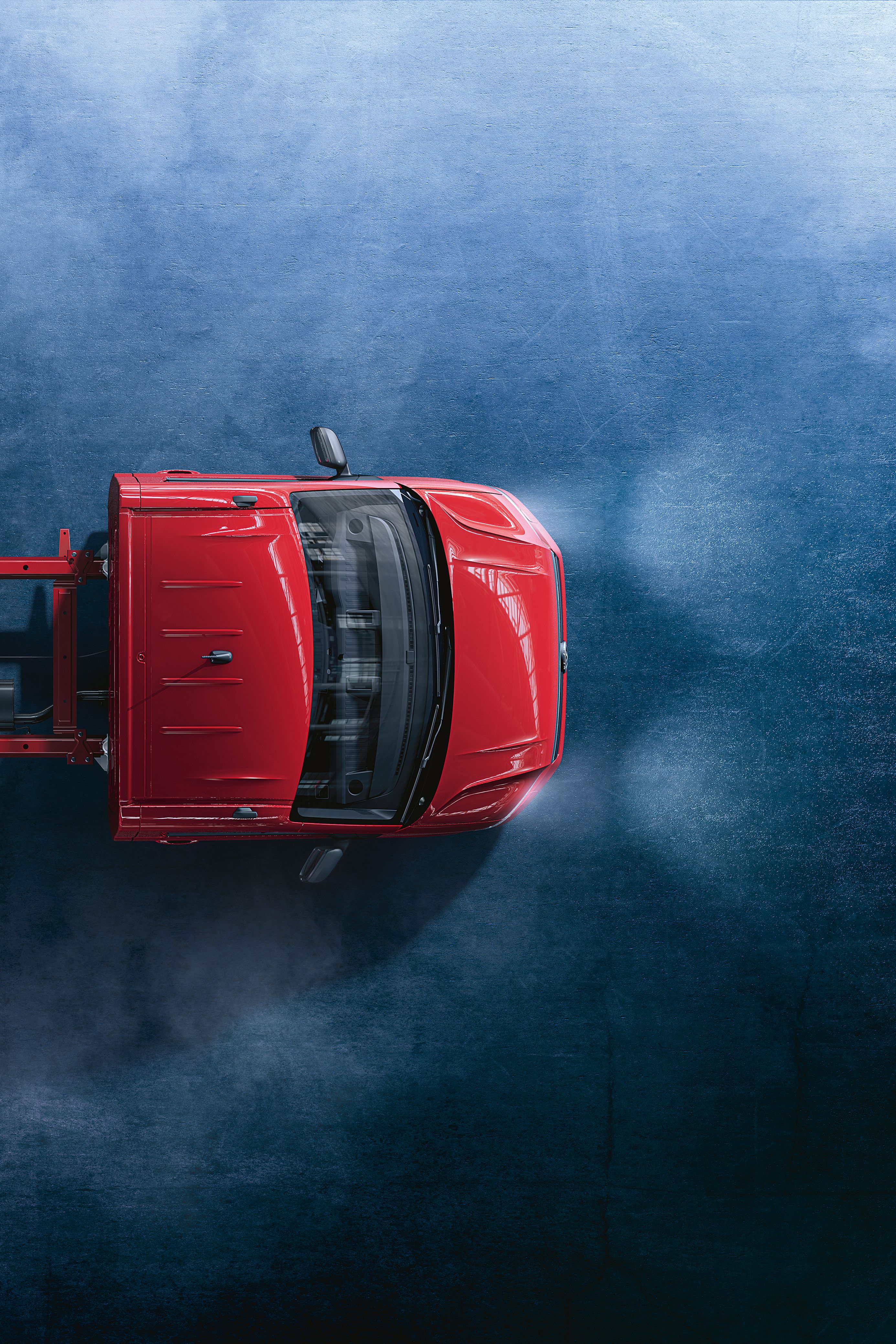 Червен Crafter Шаси-кабина от Volkswagen Лекотоварни автомобили отгоре.