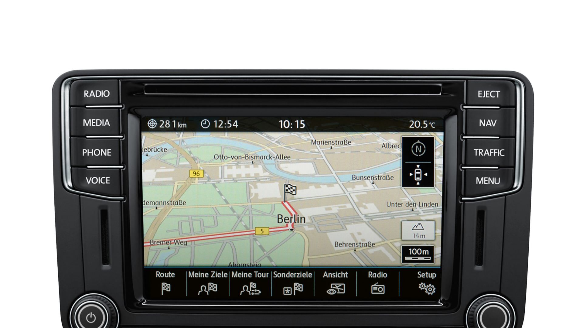 Zwei Frauen sitzen in einem VW Caddy und bedienen das Radio.