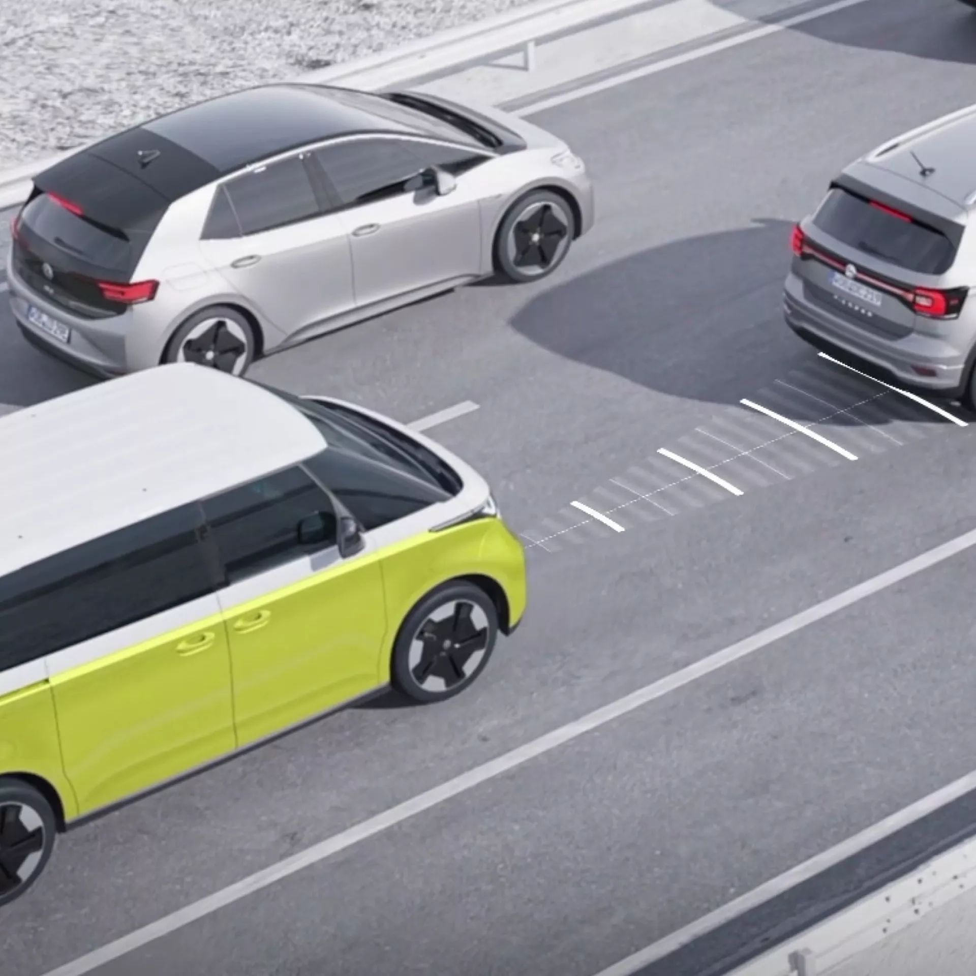 Илюстрация на адаптивен круиз контрол на Volkswagen ID. Buzz в трафик