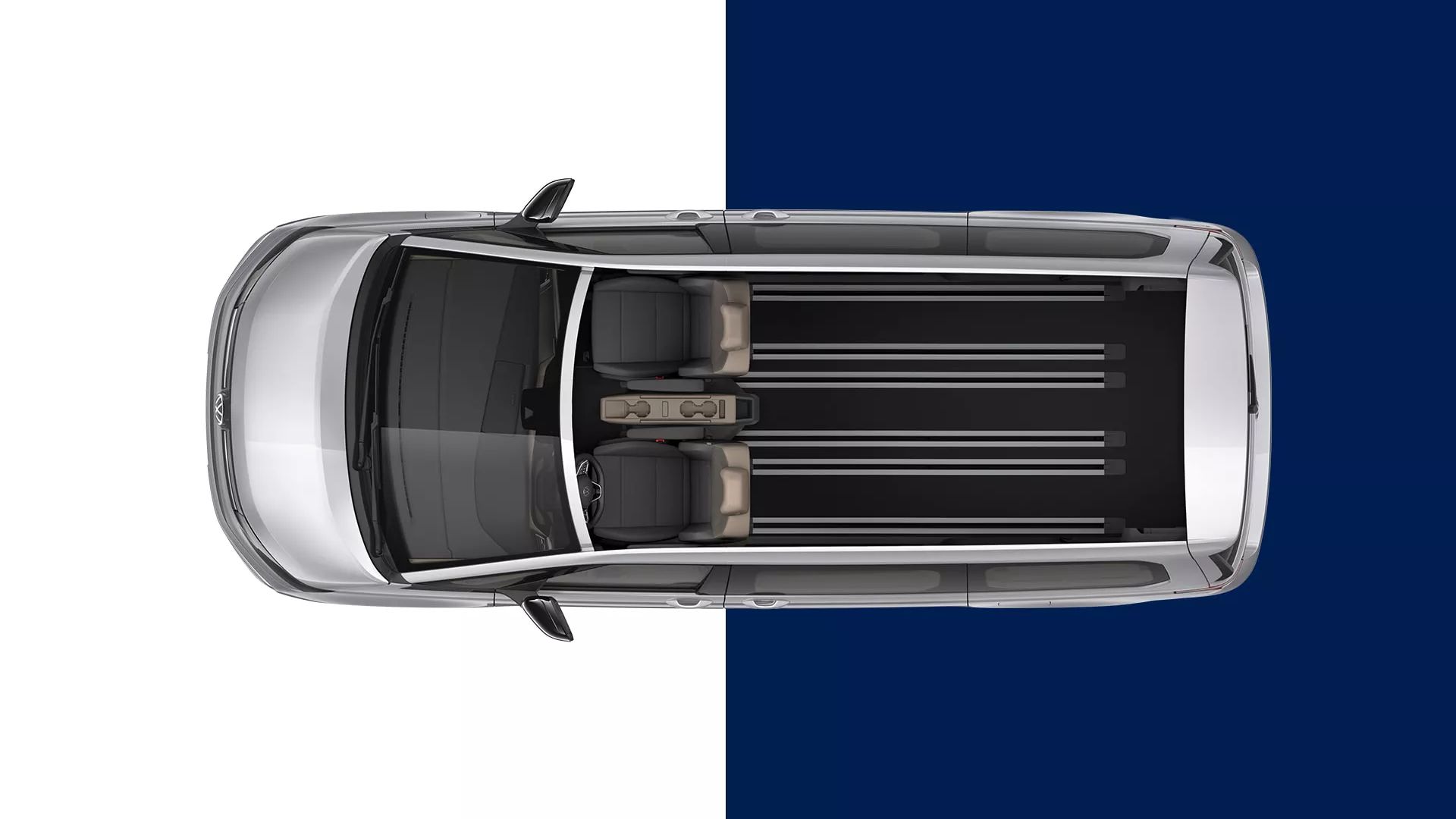 VW Multivan von oben mit nur 2 Vordersitzen 